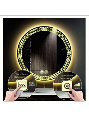 Dnr-Mirror50 Cm Günışığı Ledli Tasarım Kumlamalı Dokunmatik Tuşlu Buğu Önleyicili Banyo Aynası Makyaj Aynası