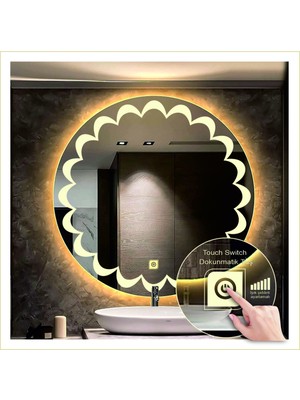 Dnr-Mirror60 Cm Günışığı Ledli Tasarım Kumlamalı Dokunmatik Tuşlu Banyo Aynası Makyaj Aynası Işıklı Ayna