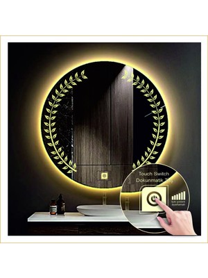 Dnr-Mirror50 Cm Günışığı Ledli Tasarım Kumlamalı Dokunmatik Tuşlu Banyo Aynası Makyaj Aynası Işıklı Ayna