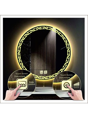 Dnr-Mirror50 Cm Günışığı Ledli Tasarım Kumlamalı Dokunmatik Tuşlu Buğu Önleyicili Banyo Aynası Makyaj Aynası