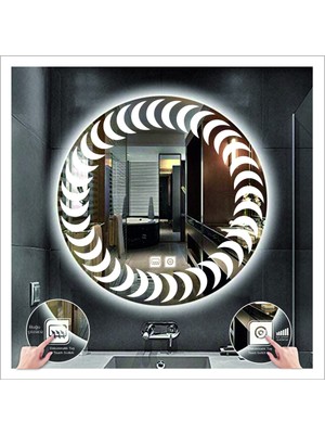 Dnr-Mirror60 Cm Beyaz Ledli Tasarım Kumlamalı Dokunmatik Tuşlu Buğu Önleyicili Banyo Aynası Makyaj Aynası