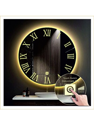 Dnr-Mirror55 Cm Günışığı Ledli Tasarım Kumlamalı Dokunmatik Tuşlu Banyo Aynası Makyaj Aynası Işıklı Ayna