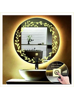 Dnr-Mirror60 Cm Günışığı Ledli Tasarım Kumlamalı Dokunmatik Tuşlu Banyo Aynası Makyaj Aynası Işıklı Ayna