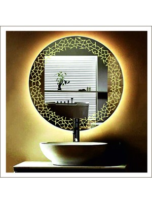 Dnr-Mirror55 Cm Günışığı Ledli Tasarım Kumlamalı Banyo Aynası Makyaj Aynası Işıklı Ayna