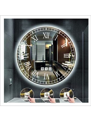 Dnr-Mirror90 Cm Beyaz Ledli Tasarım Kumlamalı Dokunmatik Bluetoothlu Buğu Önleyicili Banyo Aynası Makyaj Ayna