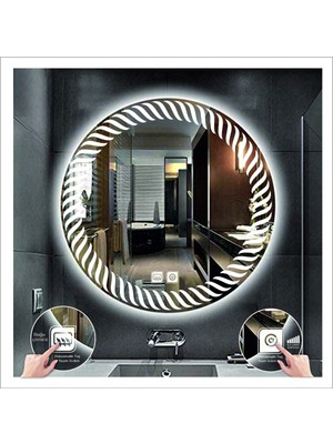 Dnr-Mirror60 Cm Beyaz Ledli Tasarım Kumlamalı Dokunmatik Tuşlu Buğu Önleyicili Banyo Aynası Makyaj Aynası