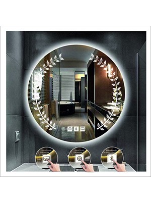 Dnr-Mirror60 Cm Beyaz Ledli Tasarım Kumlamalı Dokunmatik Bluetoothlu Buğu Önleyicili Banyo Aynası Makyaj Ayna