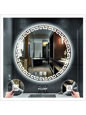 Dnr-Mirror90 Cm Beyaz Ledli Tasarım Kumlamalı Dokunmatik Tuşlu Buğu Önleyicili Banyo Aynası Makyaj Aynası