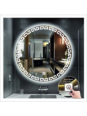 Dnr-Mirror50 Cm Beyaz Ledli Tasarım Kumlamalı Dokunmatik Tuşlu Banyo Aynası Makyaj Aynası Işıklı Ayna