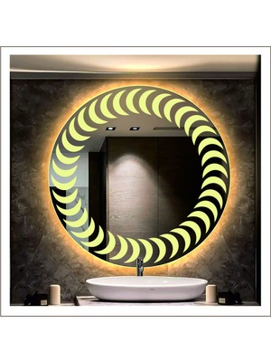 Dnr-Mirror55 Cm Günışığı Ledli Tasarım Kumlamalı Banyo Aynası Makyaj Aynası Işıklı Ayna