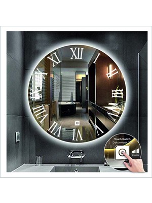 Dnr-Mirror60 Cm Beyaz Ledli Tasarım Kumlamalı Dokunmatik Tuşlu Banyo Aynası Makyaj Aynası Işıklı Ayna