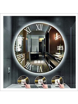 Dnr-Mirror55 Cm Beyaz Ledli Tasarım Kumlamalı Dokunmatik Bluetoothlu Buğu Önleyicili Banyo Aynası Makyaj Ayna