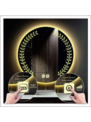Dnr-MirrorDnr-Mirror 70 cm Günışığı Ledli Tasarım Kumlamalı Dokunmatik Tuşlu Buğu Önleyicili Banyo Aynası Makyaj Aynası