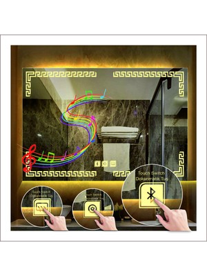 Dnr-Mirror50xDnr-Mirror 70 cm Günışığı Ledli Tasarım Kumlamalı Dokunmatik Bluetoothlu Buğu Önleyicili Makyaj Banyo Aynası