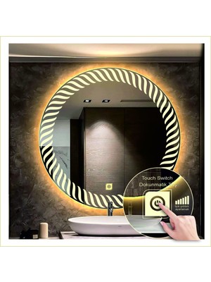 Dnr-Mirror50 Cm Günışığı Ledli Tasarım Kumlamalı Dokunmatik Tuşlu Banyo Aynası Makyaj Aynası Işıklı Ayna