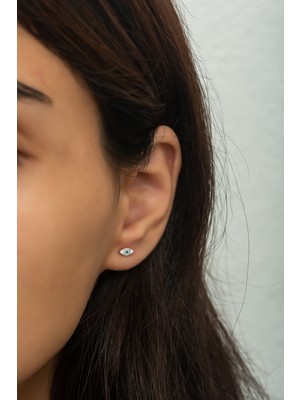 Nereze 925 Ayar Gümüş Minimal Mineli Göz Model Küpe