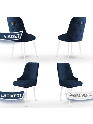 Canisa Concept Newa Serisi  Babyface Kumaş Beyaz Metal Ayaklı Gold Halkalı  4 Adet Sandalye