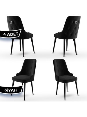 Canisa Concept Enoa Serisi  Babyface Kumaş Siyah Gürgen Ayaklı  4 Adet Sandalye Gümüş Halkalı