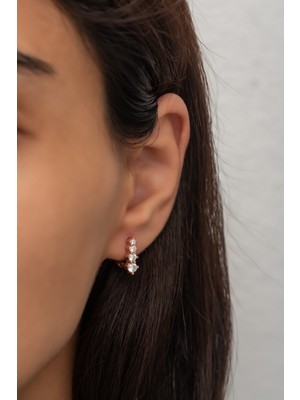 Nereze 925 Ayar Gümüş Rose 4 Taş Tasarım Küpe