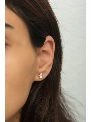 Nereze 925 Ayar Gümüş Minimal Mineli Fatma Ana Eli Küpe