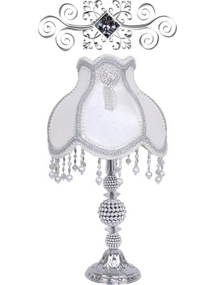 dekovien Broş Dekorlu Abajur Ekru Gümüş Klasik Model