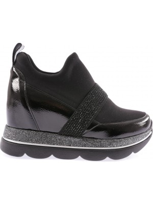 DGN 1063-23Y Kadin Mega Kalin Taban Strech Detayli Silver Taş Bantli Sneakers Ayakkabi