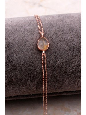 Sümer Telkari Doğal Sarı Rutil Kuvars Taşlı Damla Mini Rose Gümüş Bileklik 4110