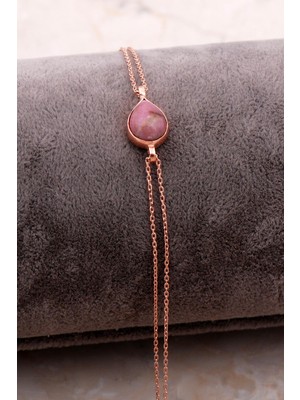 Sümer Telkari Doğal Rodonit Taşlı Damla Mini Rose Gümüş Bileklik 4122