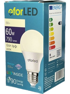 Akkurtlar LED Lamba 9W-60W 806 Lümen Günışığı 4000K Işık E-27 Duy (3'lü Ekopaket)