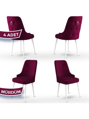 Enoa Serisi  Babyface Kumaş Beyaz Gürgen Ayaklı  4 Adet Sandalye Gümüş Halkalı