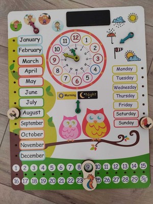 Ankebut Ingilizce Takvim Montessori Ahşap Renkli Saatli Günler Aylar Mevsimler Hava Durumu Öğrenme