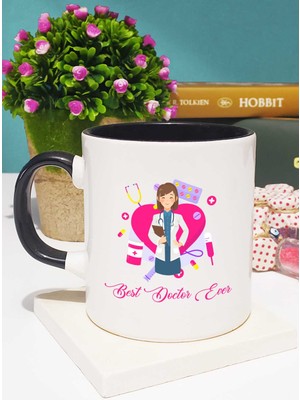 Hedizu Best Doctor Ever Kadın Doktora Hediye Kupa Bardak Siyah