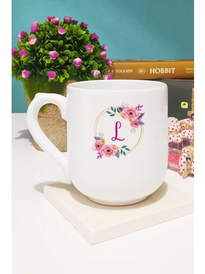 Hedizu Çiçekli L Harfli Kupa Bardak Oval