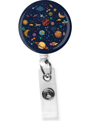 Stormistoretr Galaksi Uzay Temalı Damla Yoyo Yaka Kartlığı 1 Adet Beyaz Renkli 3.5cm Çapa
