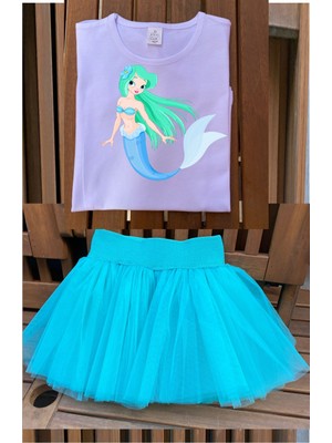 Bba New Trend Deniz Kızı Tişort,kız Çoçuk Mint Tütü Etek,doğum Günü Kostüm