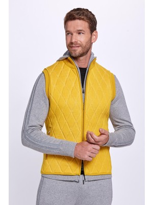 Hemington Baklava Desenli Merino Yün Sarı Activewear Triko Yelek