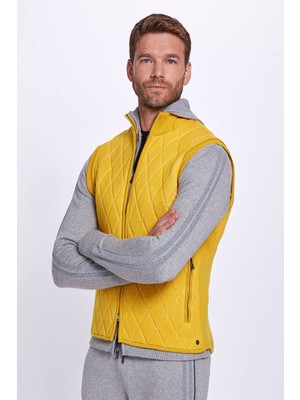 Hemington Baklava Desenli Merino Yün Sarı Activewear Triko Yelek