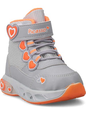 Picasso Kids 094 Deri Bebe Sneaker Bot Gri Turuncu