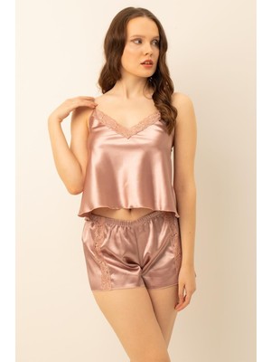 Doremi Saten Güpürlü Ayarlanabilir Askılı Şortlu Takım