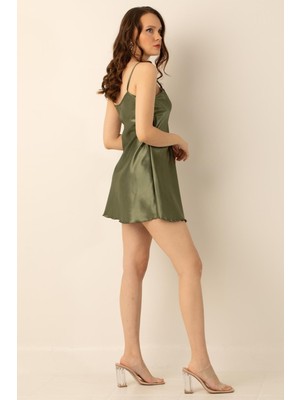 Miorre Ince Askılı Güpürlü Mini Saten Gecelik