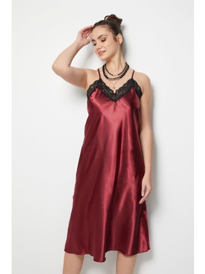 Miorre Kadın Bordo Sırt Dekolteli Fantezi Gecelik String Takım