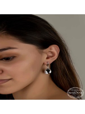 Gumush Swarovski Crystal Taşlı Gümüş Beyaz Damla Sallantılı Kadın Küpe