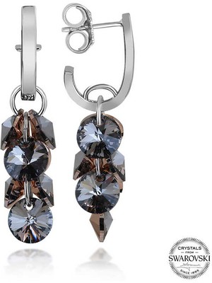 Gumush Swarovski Crystal Taşlı Gümüş Salkım Sallantılı Çivili Kadın Küpe