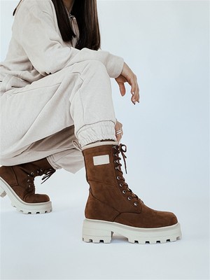 BeBeQ Oslo Kahve Nubuk Kalın Taban Kadın Bot