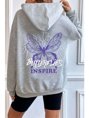 Trendypassion Unisex Butterfly & Letter Graphic Baskılı Sweatshirt
