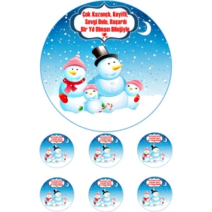 Yenilebilir Pasta Resmi Yılbaşı Modeli Pirinç Kağıdından 16 cm