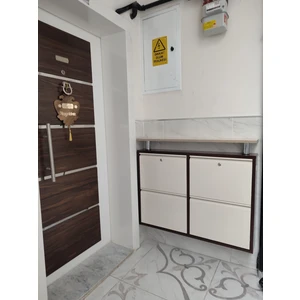 Kahve Krem 2+2 Kapaklı Kilitli Metal Ayakkabılık