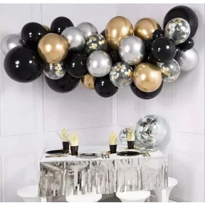 Çıtı Pıtı Store Siyah Gümüş Altın Zincir Balon Seti