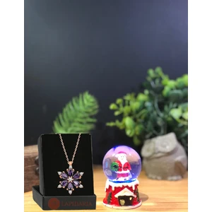 Noel Baba Yılbaşı Temalı  Işıklı  Kar Küresi Minik Boy ve Kamelya Lotus Çiçeği Kolye