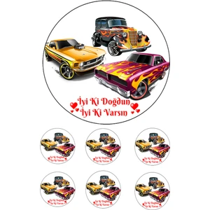 Yenilebilir Pasta Resmi Arabalar Pirinç Kağıdından 6-8-10 Kişilik Pastaya Uygun 16 cm